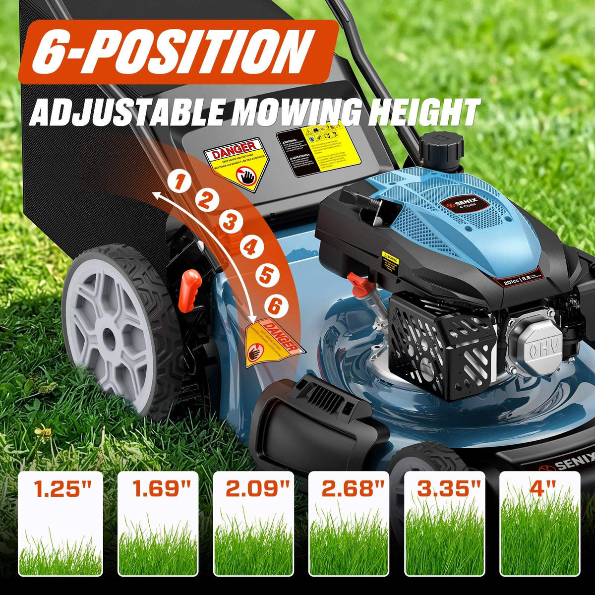 201cc Gas Lawn Mower, 22 Single-Speed Self-Propelled Mower