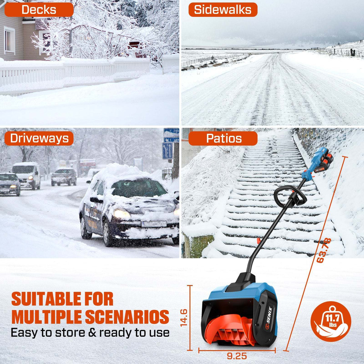 40V Fall & Winter Cleanup Combo Kit – 13 Snow Shovel & 700 CFM Leaf Blower & Short Tube