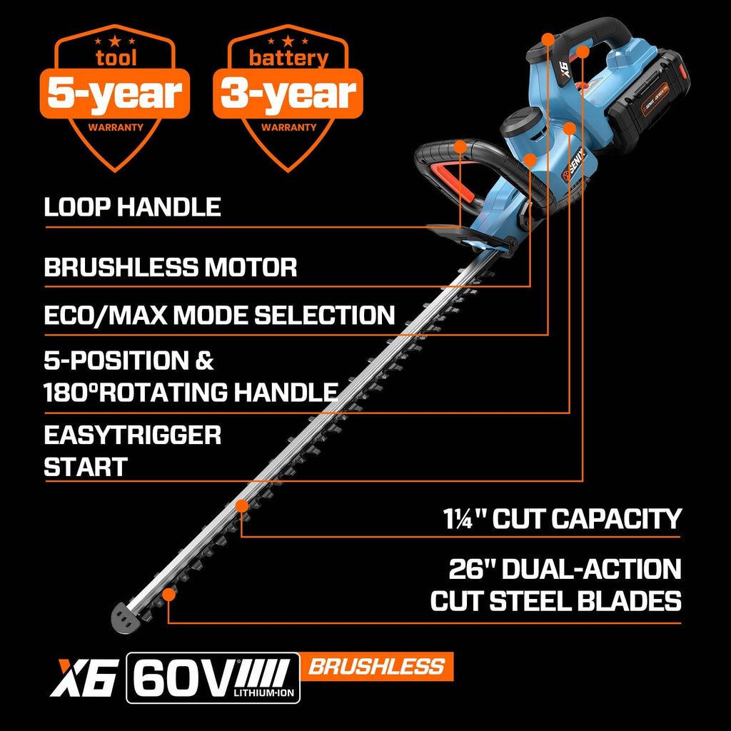 60V Max Cordless Tree & Shrub Care Combo Kit: 26-Inch Brushless Hedge Trimmer HTX6-M1 & 18-Inch Brushless Chainsaw CSX6-M1, Battery and Charger Included