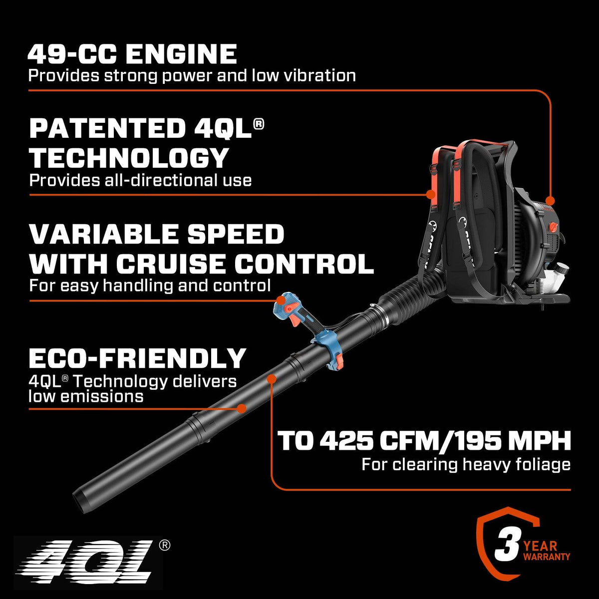 49cc 4-Cycle Gas Backpack Leaf Blower