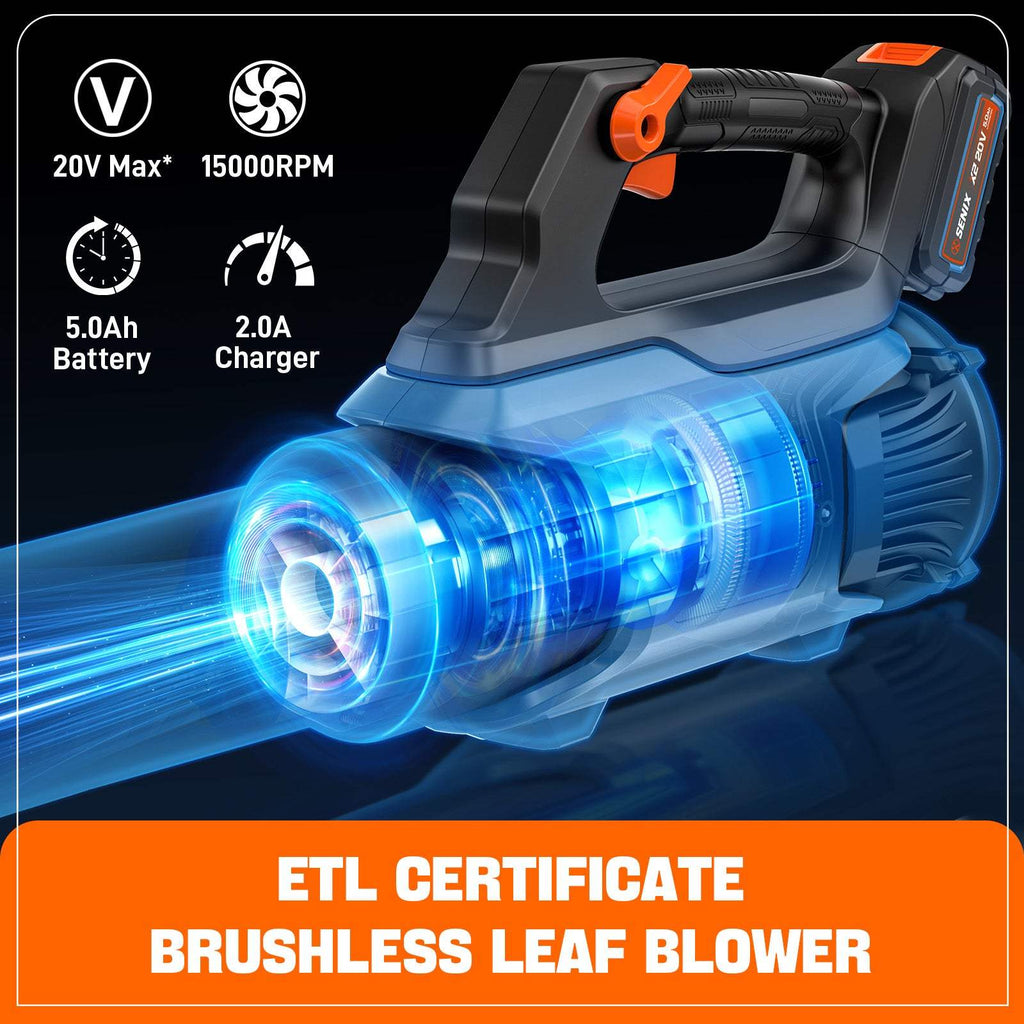 20V Max Cordless Leaf Blower, Brushless (5.0 Ah Battery & Charger Included)