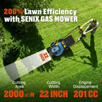 22 Self-Propelled Gas Lawn Mower with Variable Speed, 201cc 4-Cycle RV200Pro Engine, 3-in-1 Cutting System, 6-Position Height Adjustment