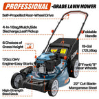 22 Self-Propelled Gas Lawn Mower with 170cc OHV 4-Cycle Engine, 3-in-1 Walk-Behind Mower, 6-Position Height Adjustment