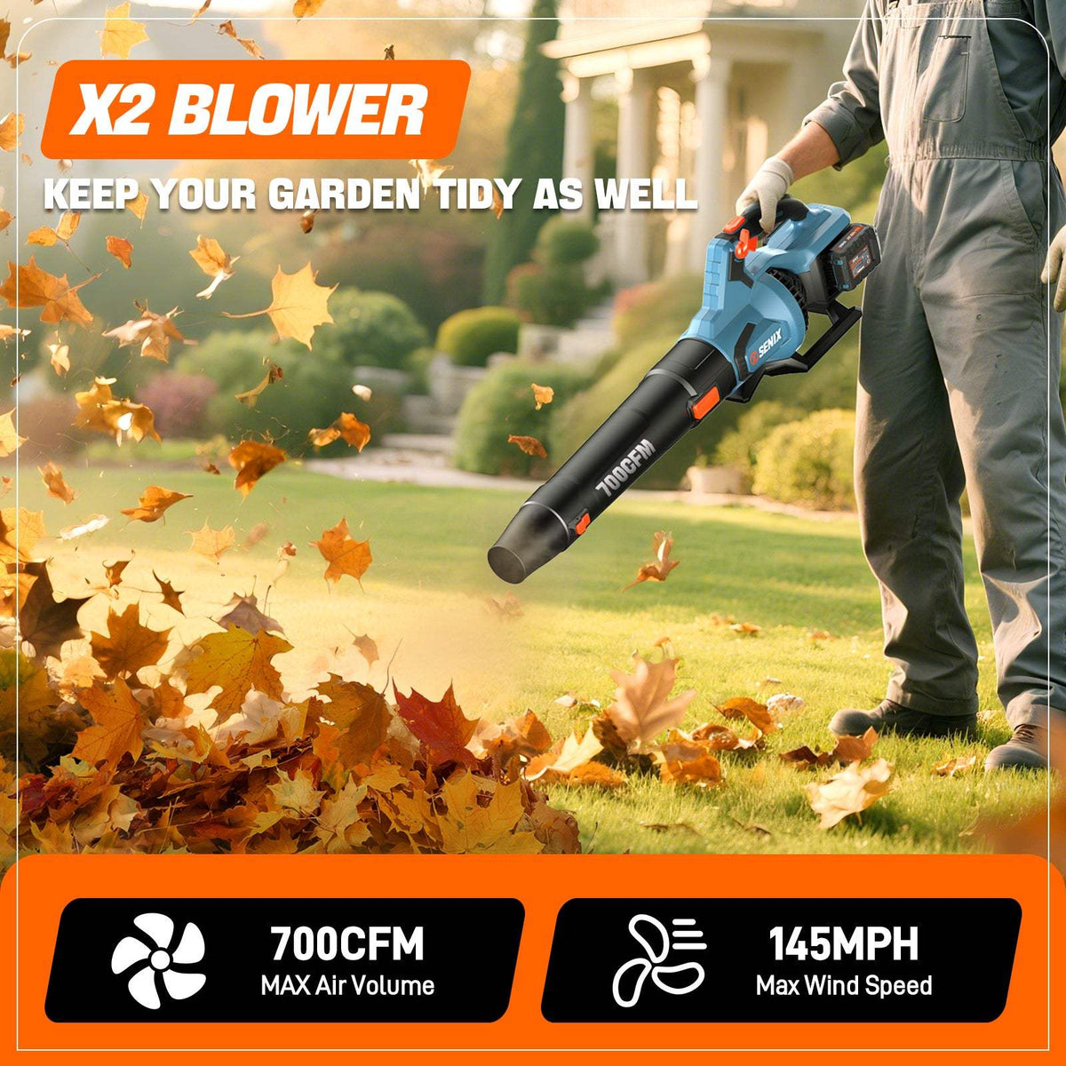 40V Fall & Winter Cleanup Combo Kit – 13 Snow Shovel & 700 CFM Leaf Blower & Short Tube
