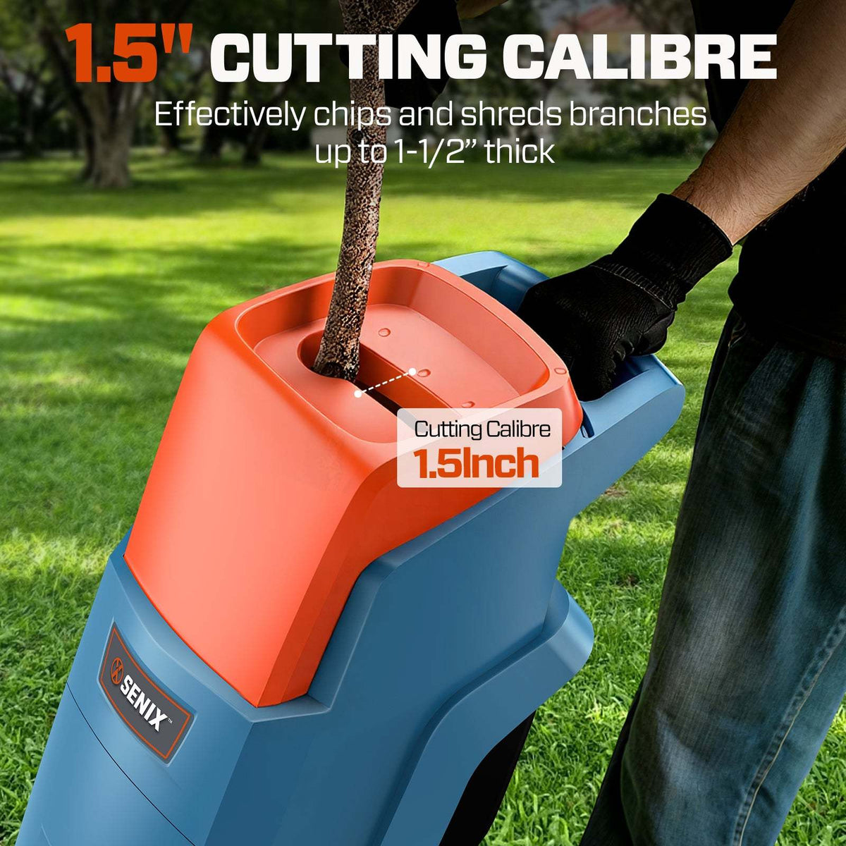 15-Amp Electric Chipper Shredder Mulcher with 46L Collection Bag, 1.6 Cutting Capacity, 22:1 Reduction, 4000 RPM Max Speed