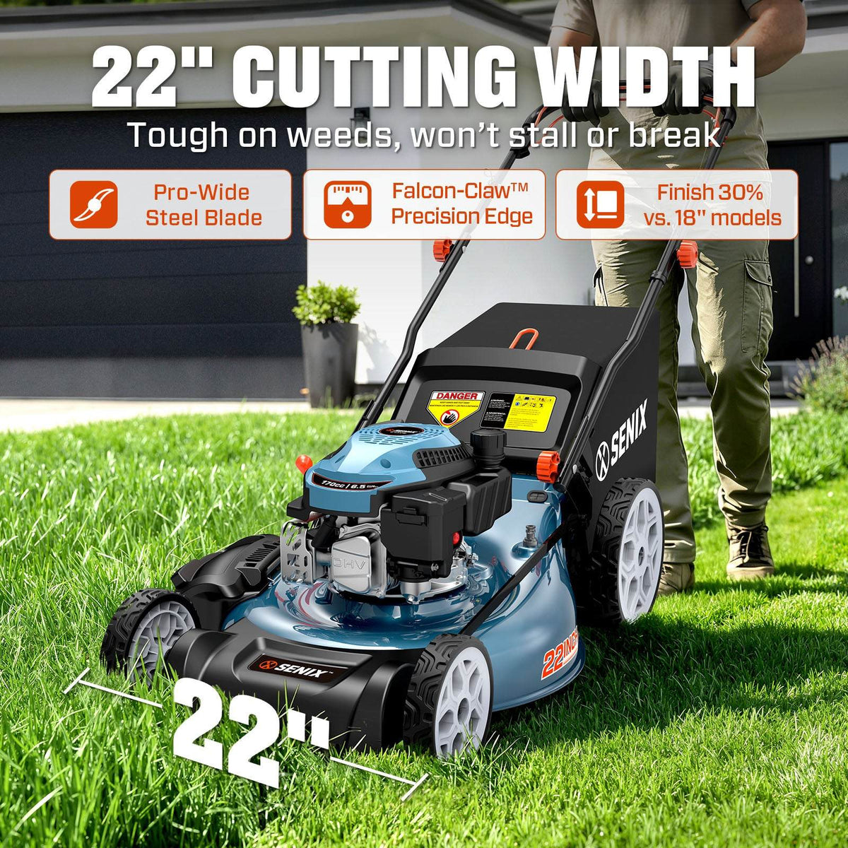22 Self-Propelled Gas Lawn Mower with 170cc OHV 4-Cycle Engine, 3-in-1 Walk-Behind Mower, 6-Position Height Adjustment
