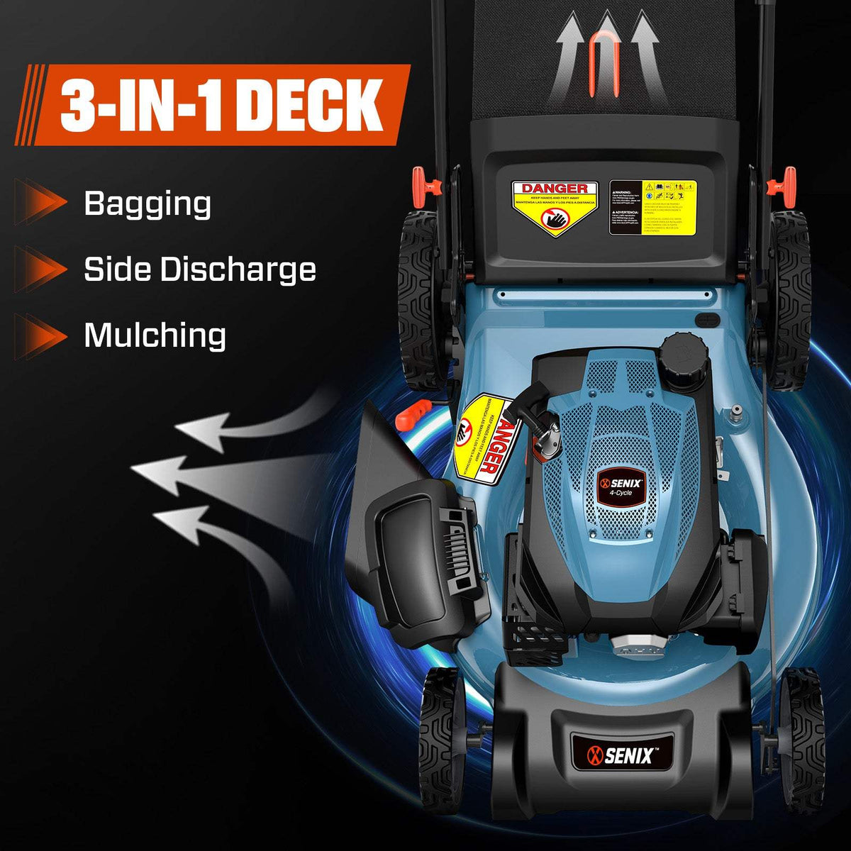 22 Self-Propelled Gas Lawn Mower with Variable Speed, 201cc 4-Cycle RV200Pro Engine, 3-in-1 Cutting System, 6-Position Height Adjustment