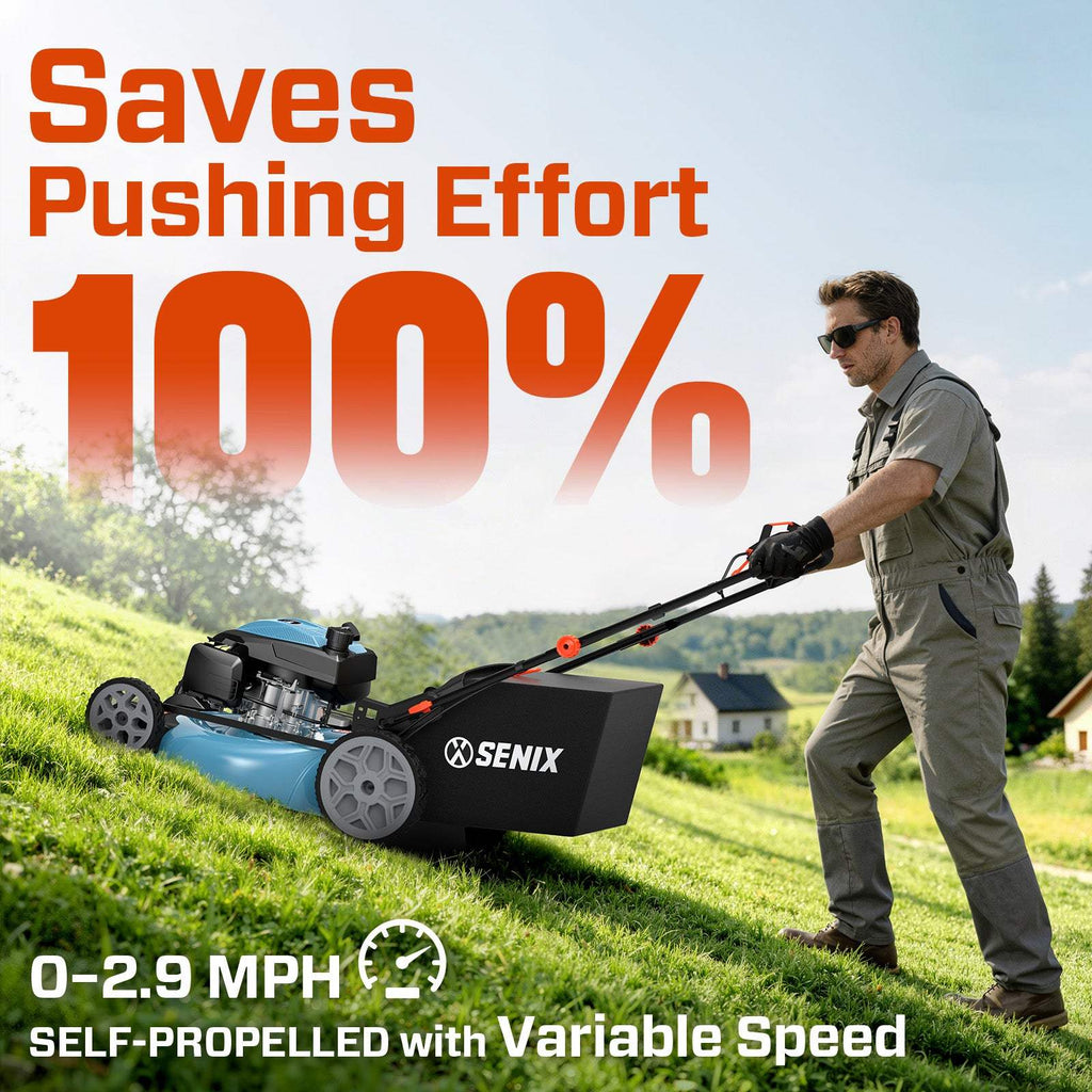 22 Self-Propelled Gas Lawn Mower with Variable Speed, 201cc 4-Cycle RV200Pro Engine, 3-in-1 Cutting System, 6-Position Height Adjustment