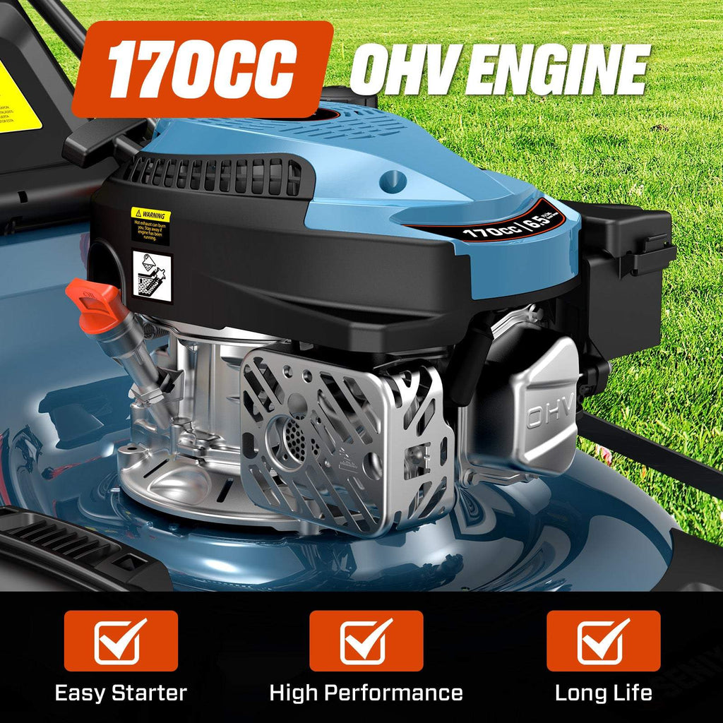 22 Self-Propelled Gas Lawn Mower with 170cc OHV 4-Cycle Engine, 3-in-1 Walk-Behind Mower, 6-Position Height Adjustment