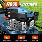 22 Self-Propelled Gas Lawn Mower with 170cc OHV 4-Cycle Engine, 3-in-1 Walk-Behind Mower, 6-Position Height Adjustment
