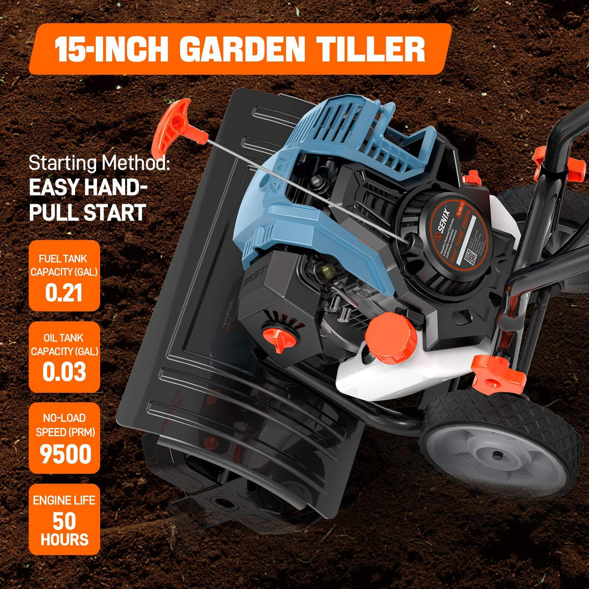 46cc 4-Cycle Gas Tiller Cultivator