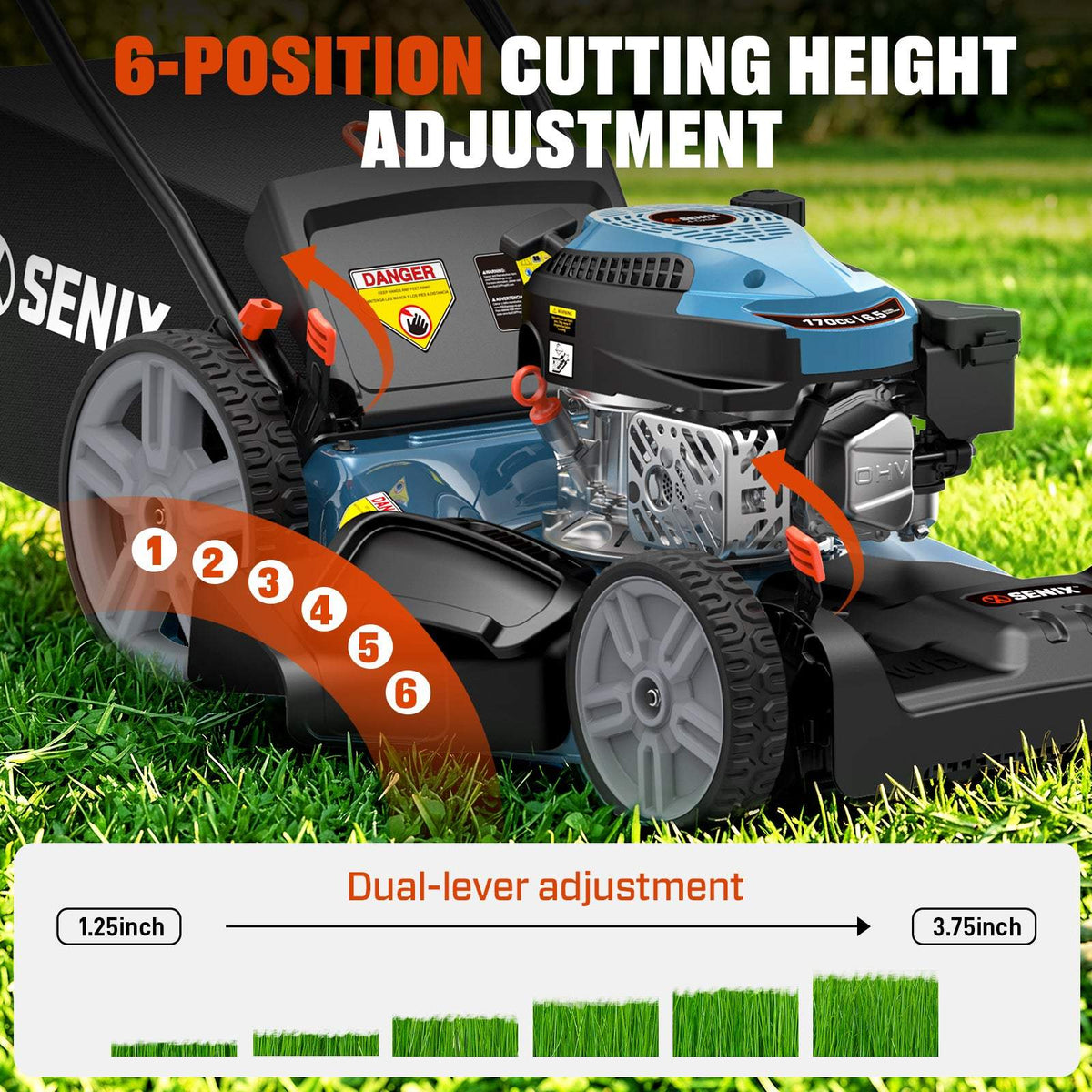 21'' Self-Propelled Gas Lawn Mower, 170 cc 4-Cycle Engine 3.8 HP, 3-in-1 (Bagging/Mulching/Side Discharge) LSSG-M10