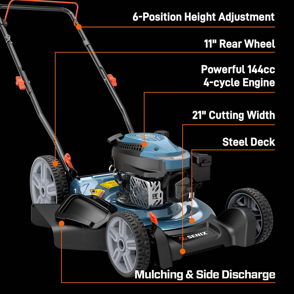 21 144cc 4-Cycle Gas Push Lawn Mower with 2-in-1 Side Discharge & Mulching LSPG-L6