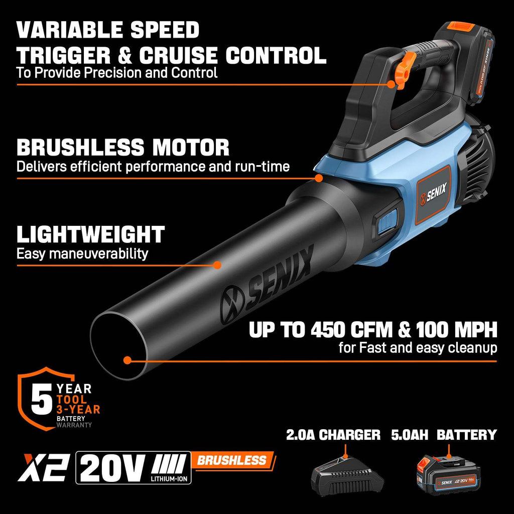 20V Max Cordless Leaf Blower, Brushless (5.0 Ah Battery & Charger Included)
