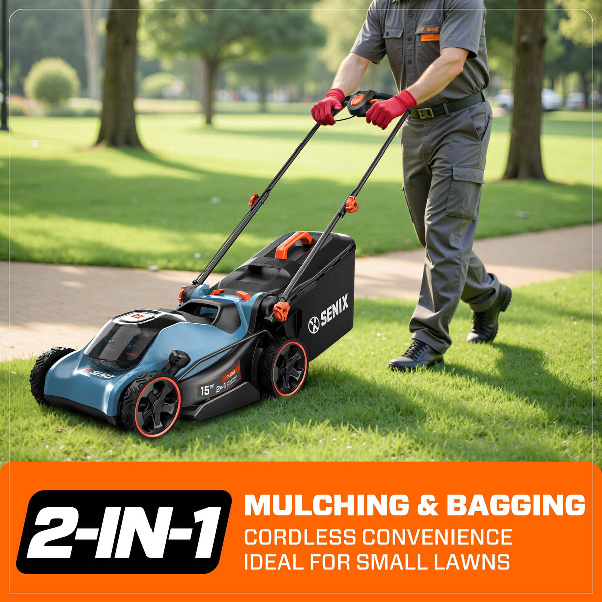 40V Max* 15 Cordless Electric Push Lawn Mower 2-in-1 Bagging & Mulching, Brushless (2 4.0 Ah Batteries & Charger Included)