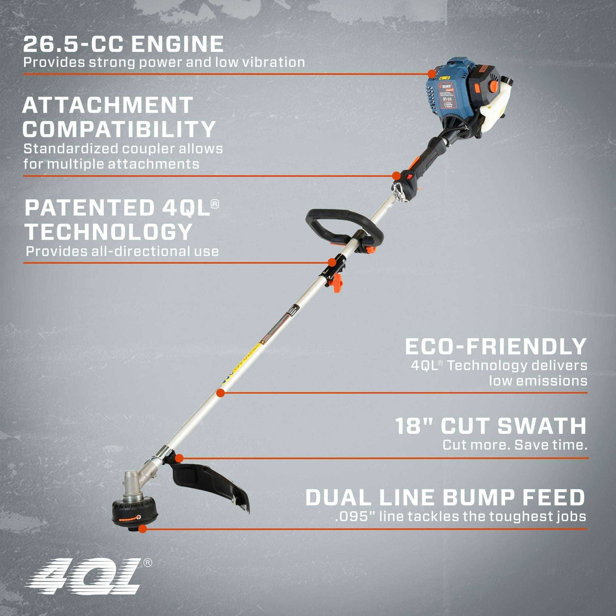 26.5cc 4-Cycle 18 Gas String Trimmer, Attachment Capable