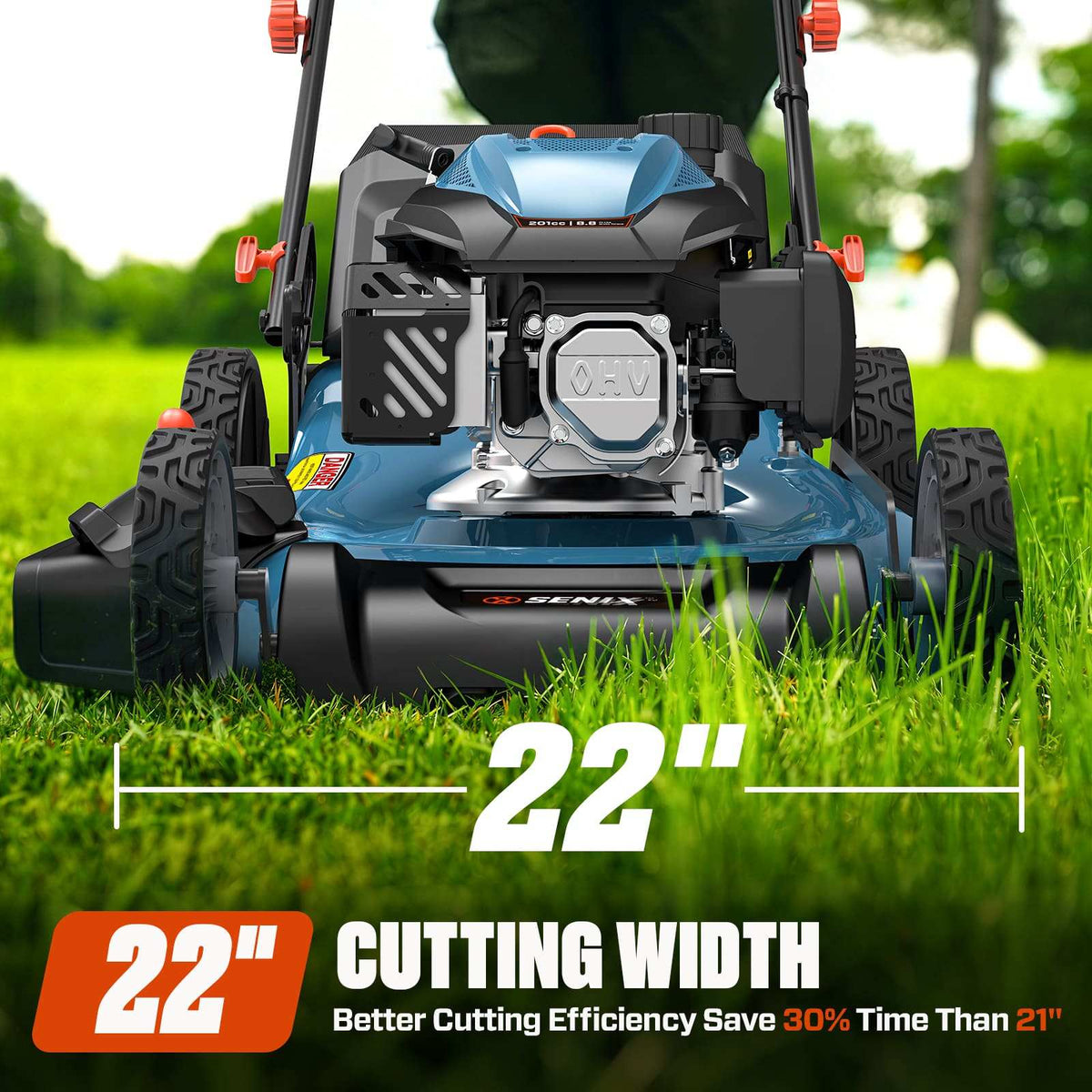 22 201cc Gas Lawn Mower, Variable Speed Rear Wheel Self-Propelled Mower, 3-in-1 Mulching, Bagging, Discharging