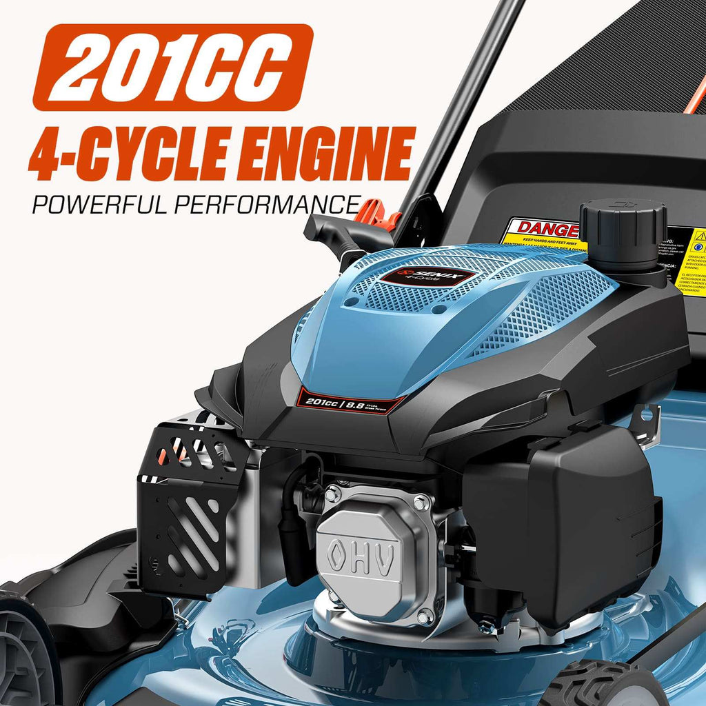 22 201cc Gas Lawn Mower, Variable Speed Rear Wheel Self-Propelled Mower, 3-in-1 Mulching, Bagging, Discharging
