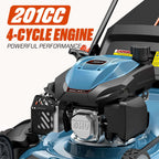 22 201cc Gas Lawn Mower, Variable Speed Rear Wheel Self-Propelled Mower, 3-in-1 Mulching, Bagging, Discharging