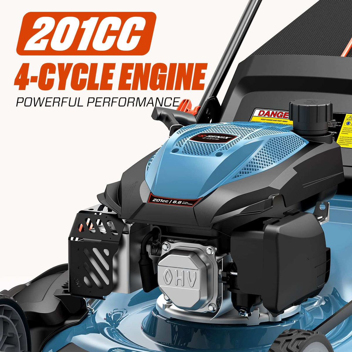 22 201cc Gas Lawn Mower, Variable Speed Rear Wheel Self-Propelled Mower, 3-in-1 Mulching, Bagging, Discharging