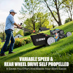 22 201cc Gas Lawn Mower, Variable Speed Rear Wheel Self-Propelled Mower, 3-in-1 Mulching, Bagging, Discharging