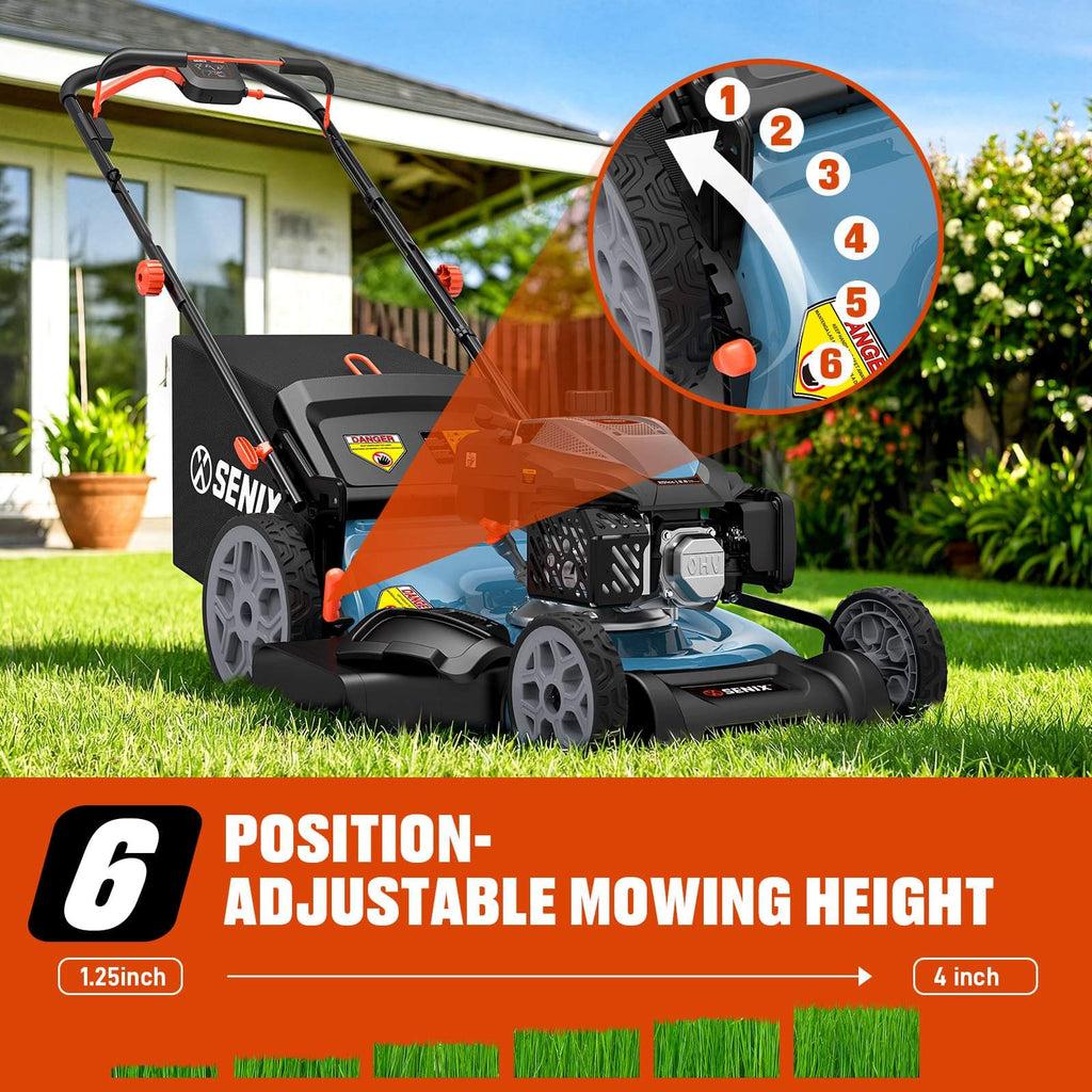 22 201cc Gas Lawn Mower, Variable Speed Rear Wheel Self-Propelled Mower, 3-in-1 Mulching, Bagging, Discharging