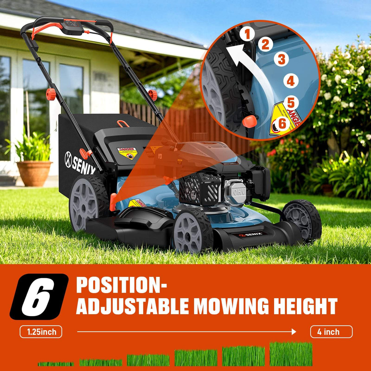 22 201cc Gas Lawn Mower, Variable Speed Rear Wheel Self-Propelled Mower, 3-in-1 Mulching, Bagging, Discharging