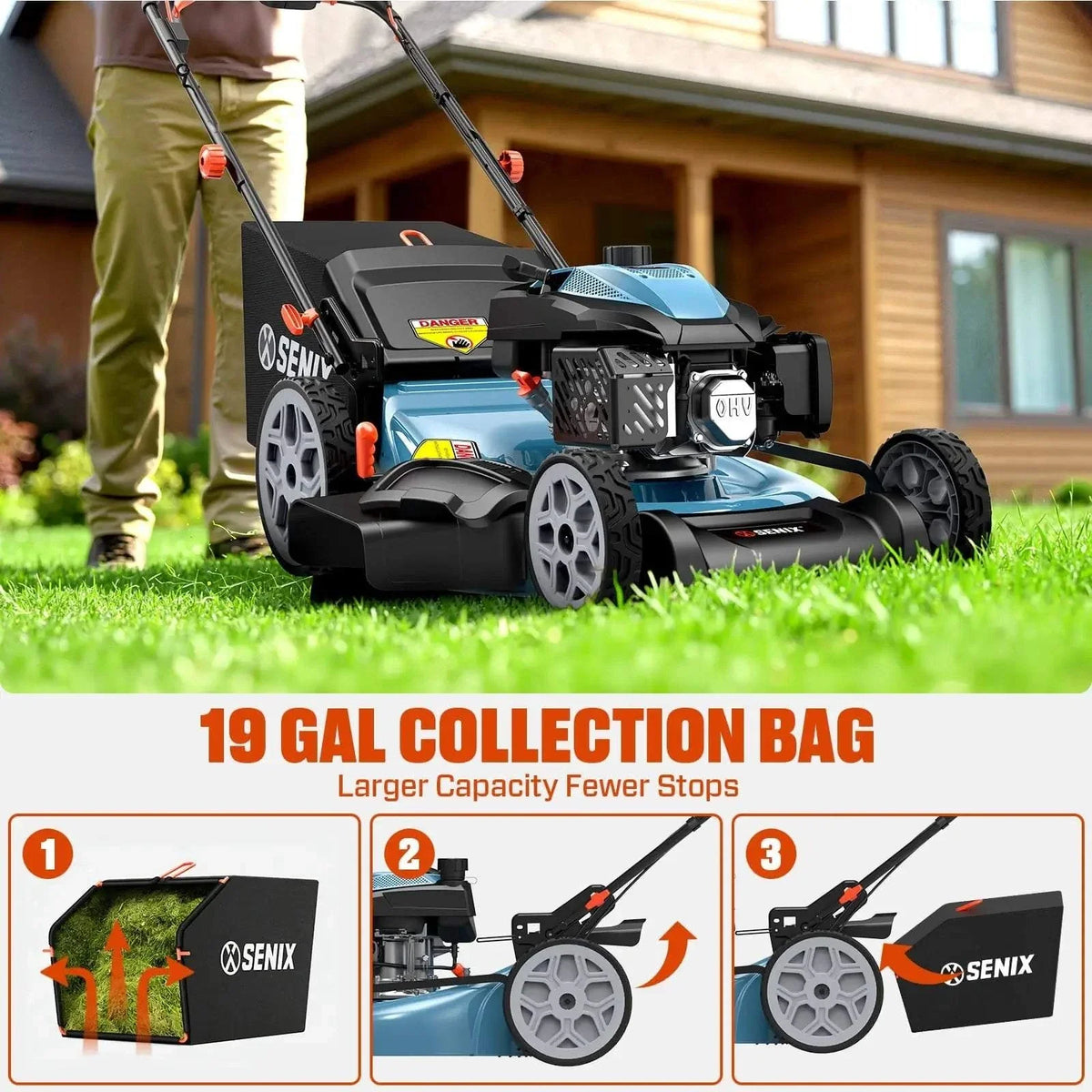 22 201cc Gas Lawn Mower, Variable Speed Rear Wheel Self-Propelled Mower, 3-in-1 Mulching, Bagging, Discharging