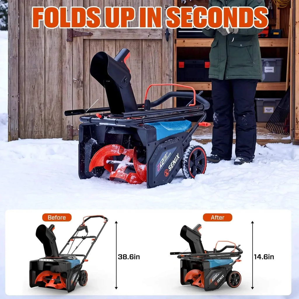 40V Max 18 Cordless Snow Blower, Brushless 2*5.0 Ah Batteries & Dual-Port Charger Included
