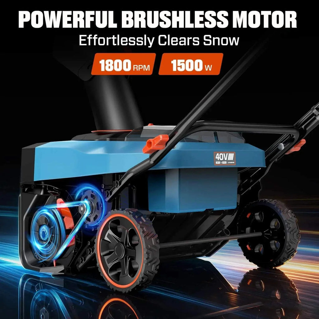 40V Max 18 Cordless Snow Blower, Brushless 2*5.0 Ah Batteries & Dual-Port Charger Included