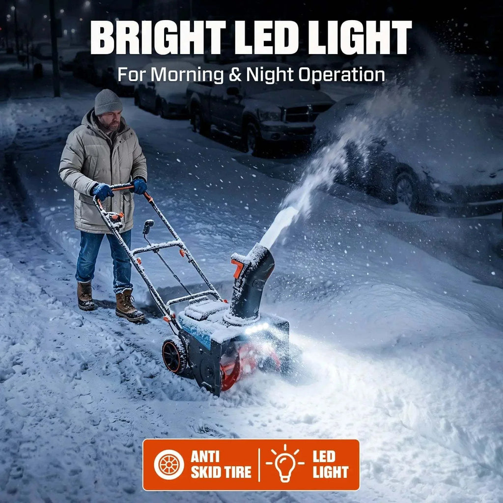40V Max 18 Cordless Snow Blower, Brushless 2*5.0 Ah Batteries & Dual-Port Charger Included