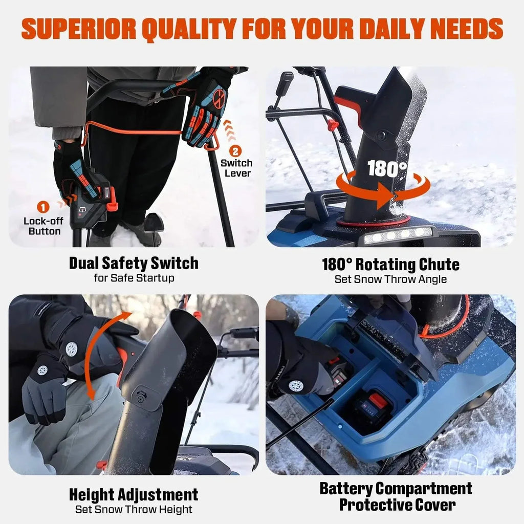 40V Max 18 Cordless Snow Blower, Brushless 2*5.0 Ah Batteries & Dual-Port Charger Included