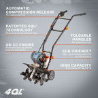 46cc 4-Cycle Gas Tiller Cultivator