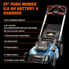 60V Max Cordless Lawn Care Combo Kit: 21-Inch Brushless Push Mower (LPPX6-H) & 810 CFM Leaf Blower (BLAX6-M1), Battery and Charger Included