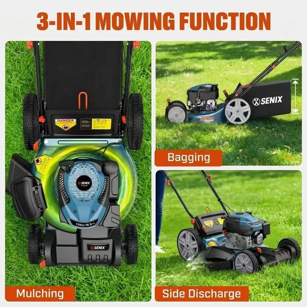 21'' Self-Propelled Gas Lawn Mower, 170 cc 4-Cycle Engine 3.8 HP, 3-in-1 (Bagging/Mulching/Side Discharge) LSSG-M10